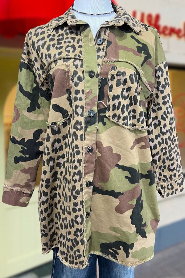 Oversized Camouflage Leopard Patchwork Shirt