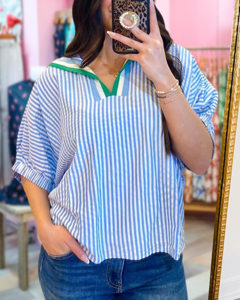 Oversized Striped Half Collar Top