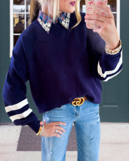 Simple Striped Sleeve Sweatshirt