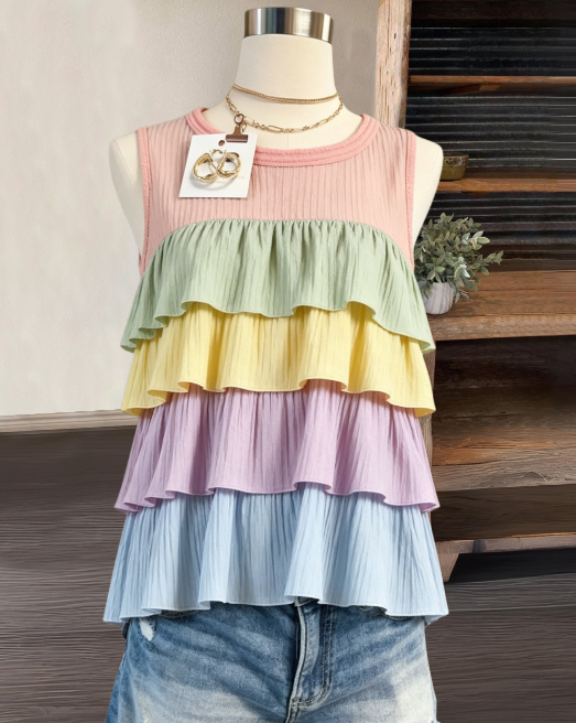 Colorful Layered Flowy Sleeveless Top
