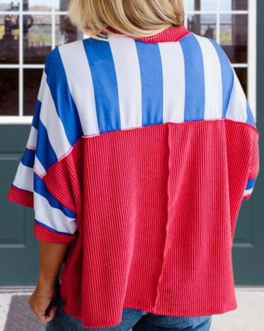 USA Embroidered Ribbed Trim Top