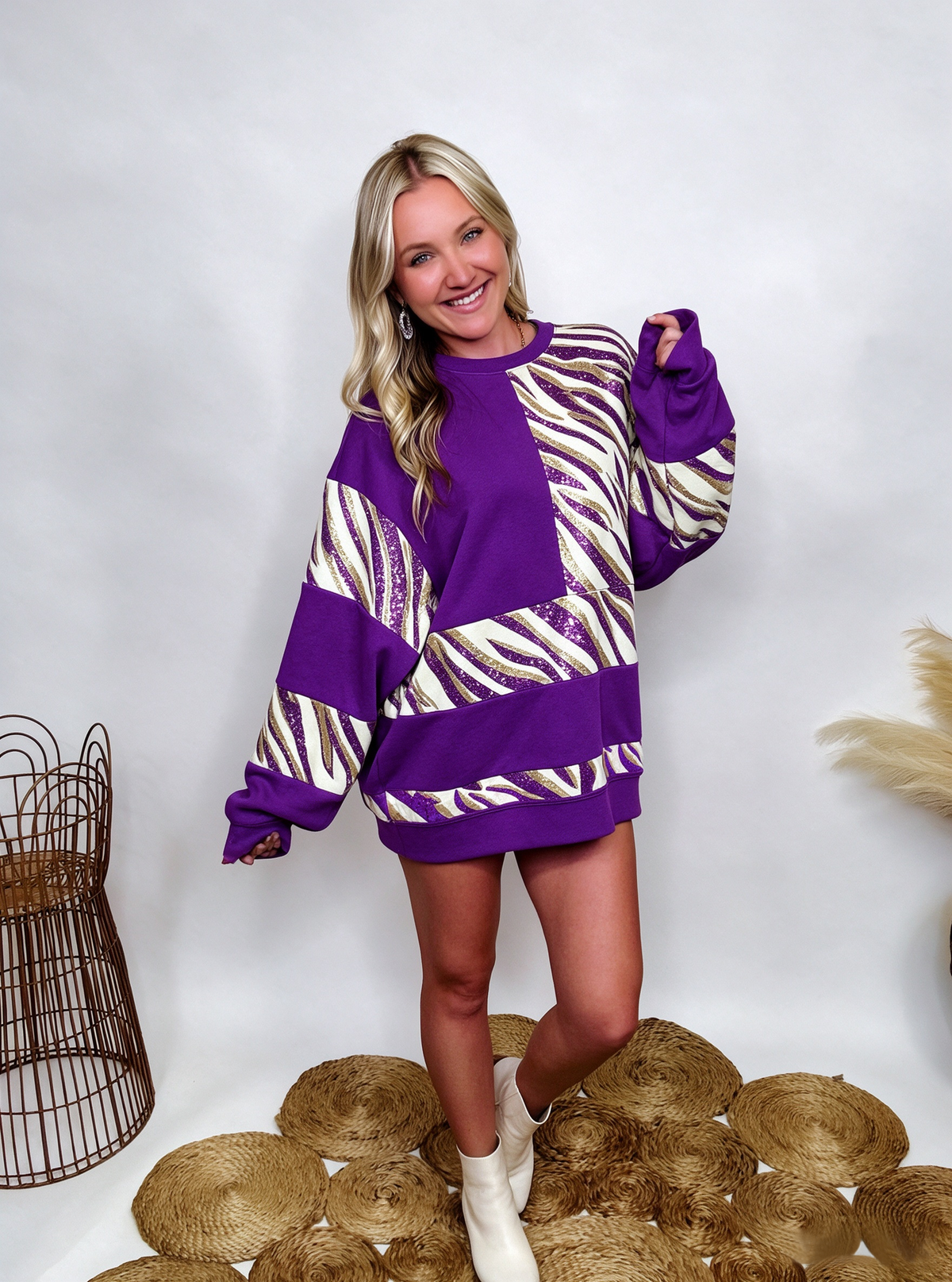 Tiger Stripe Sequin Patchwork Pullover