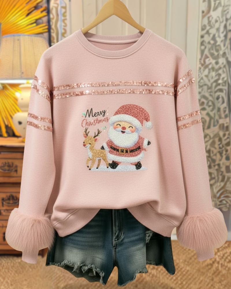 Sparkly Santa Reindeer Festive Top
