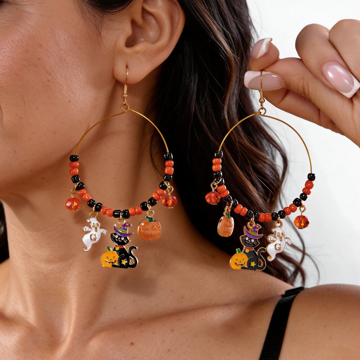 Halloween Bat Beaded Earrings