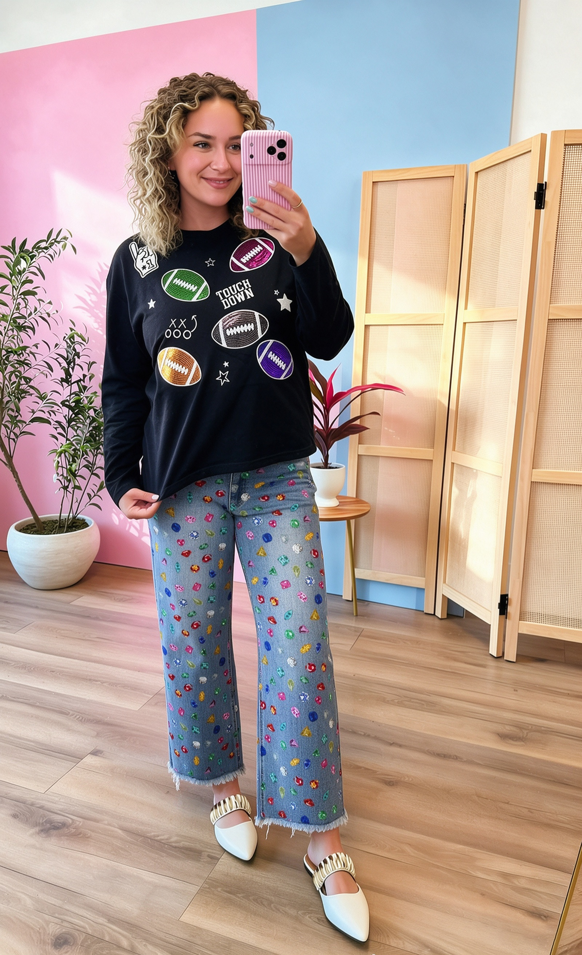 TOUCH DOWN Sequin Football Pullover