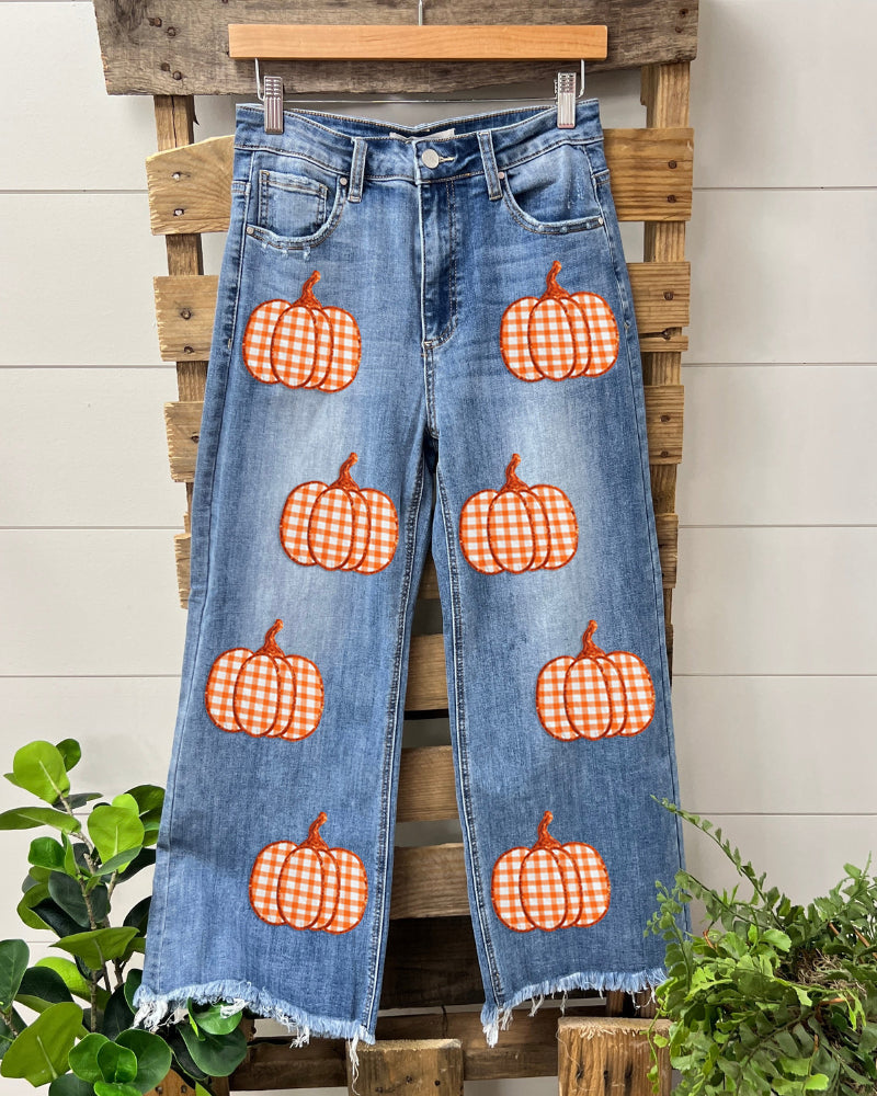 Sequined Pumpkin Plaid Pants