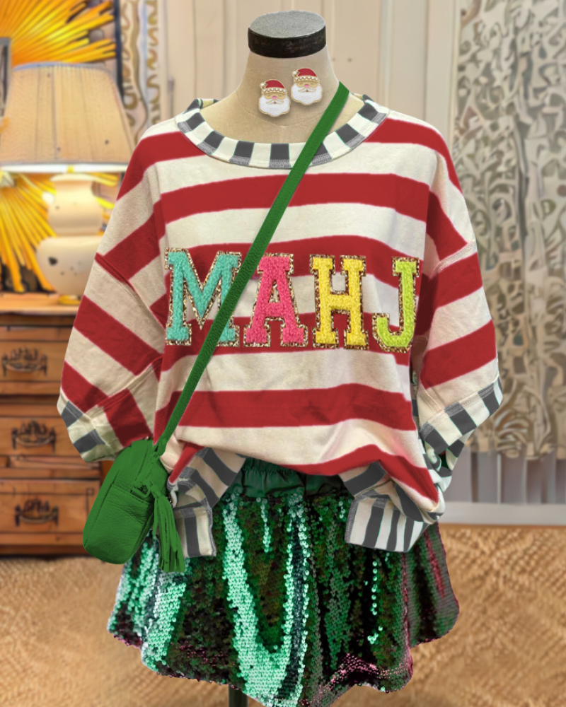 Mahjong Embroidered Striped T-shirt