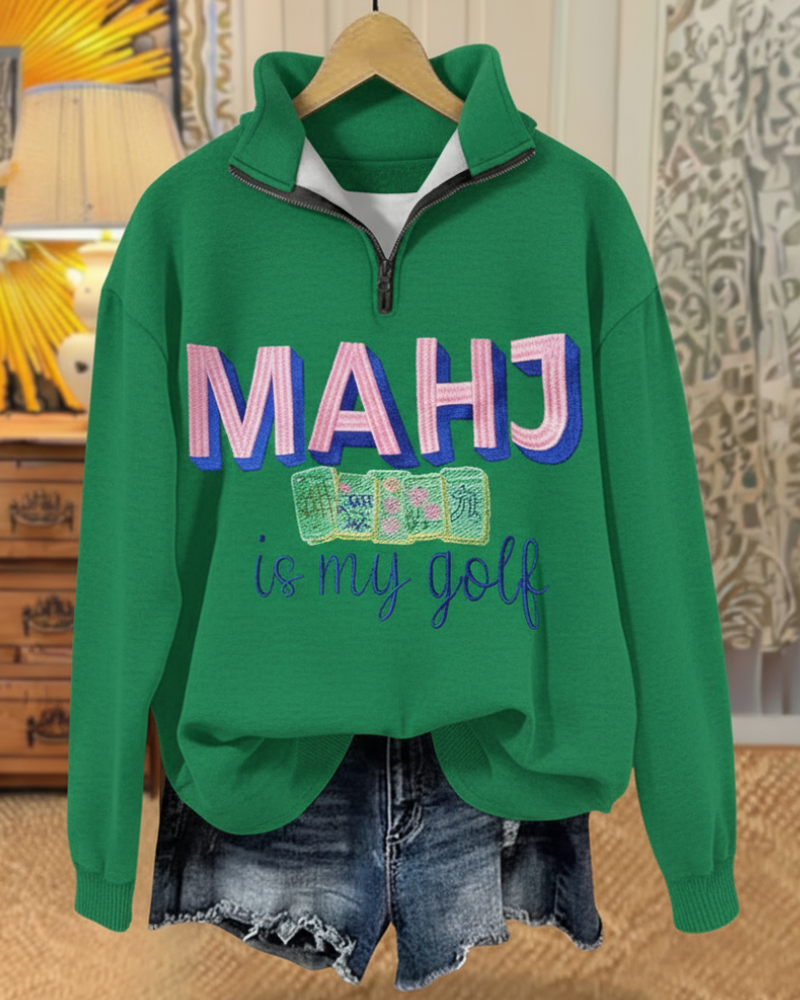 Chic Mahjong Embroidered Sweatshirt