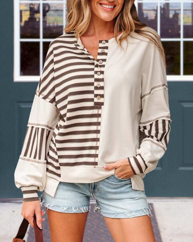 Unique Striped Half-Button Pullover