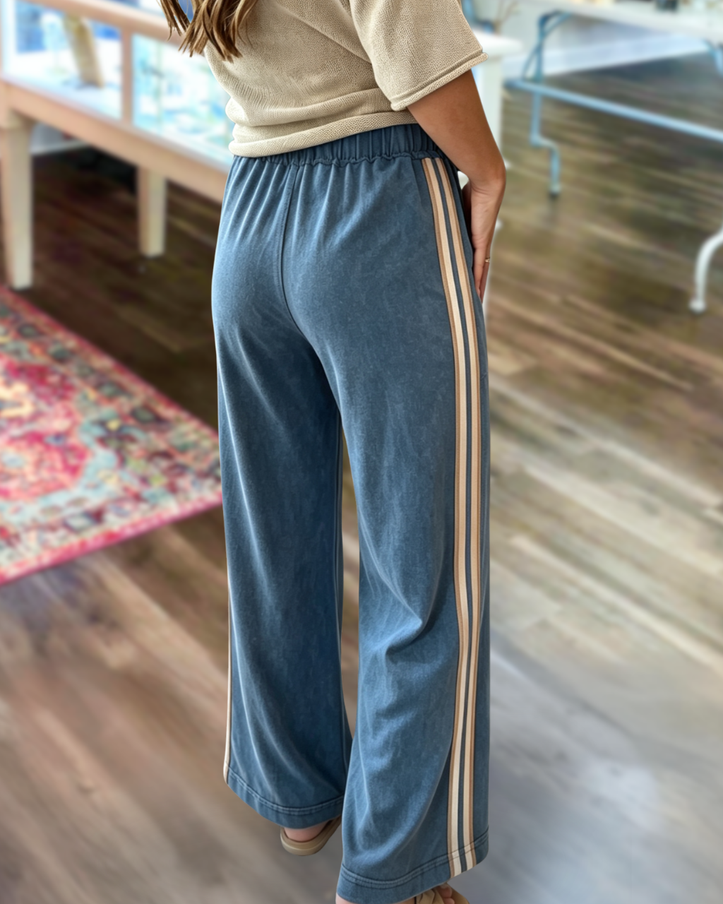 Side-Stripe Washed French Terry Denim Pants