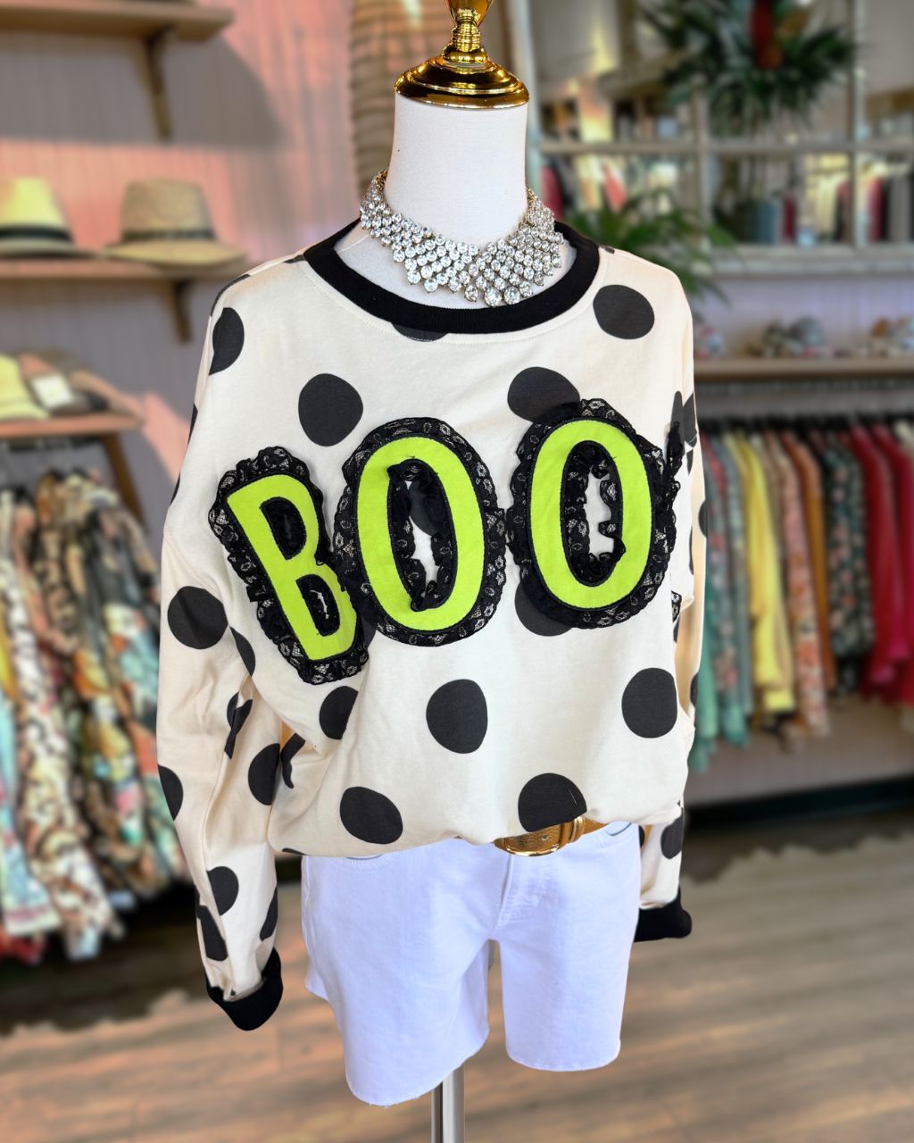 BOO Polka Dot Lace Embroidery Pullover
