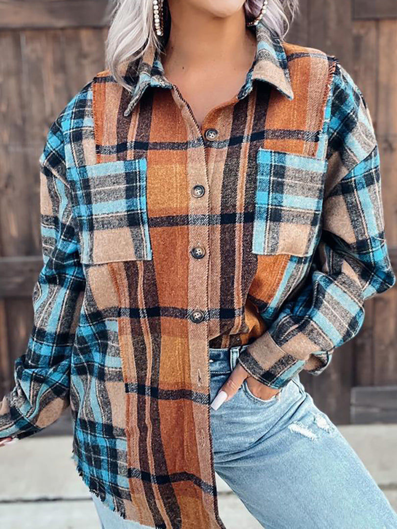 Blue And Brown Plaid Brushed Shirt