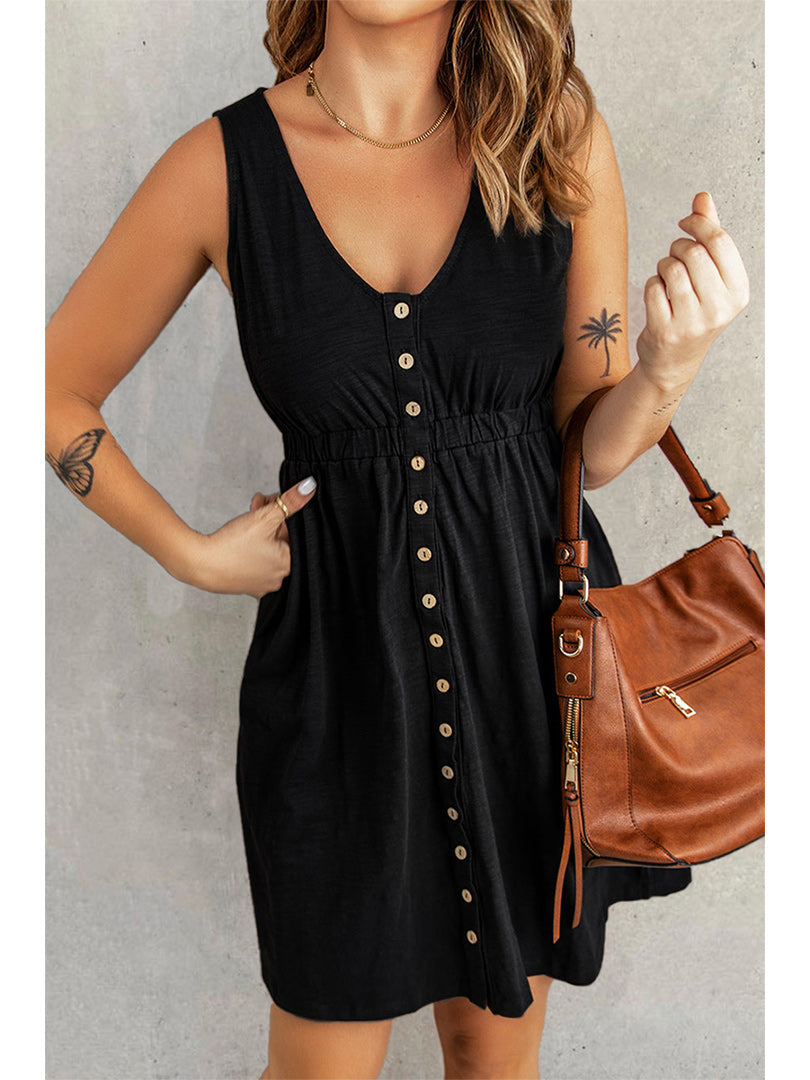 Sleeveless Multi Button Dress