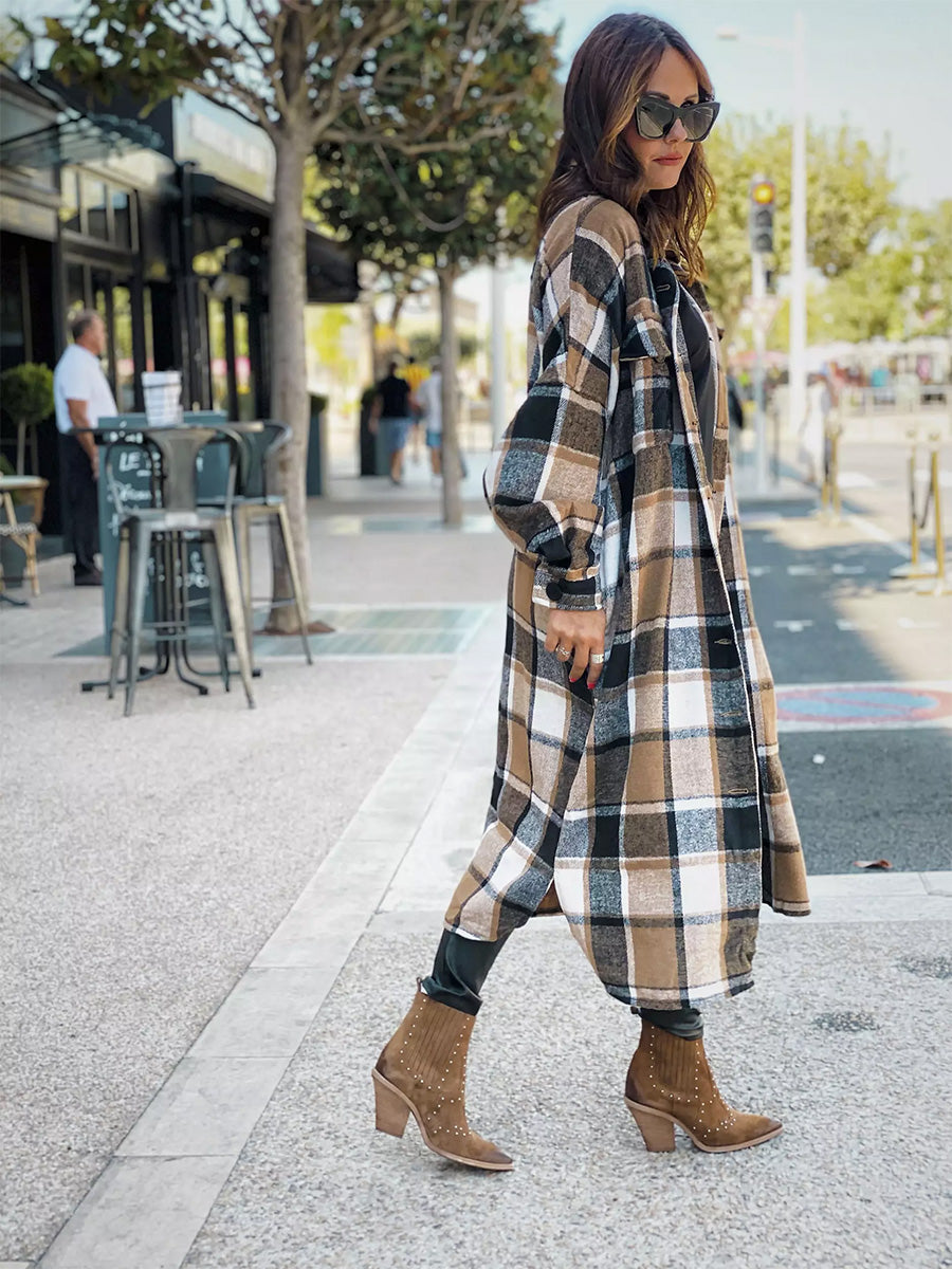 Woolen Plaid Trench Coat