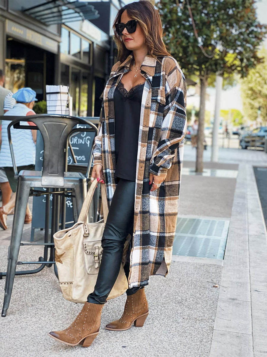 Woolen Plaid Trench Coat