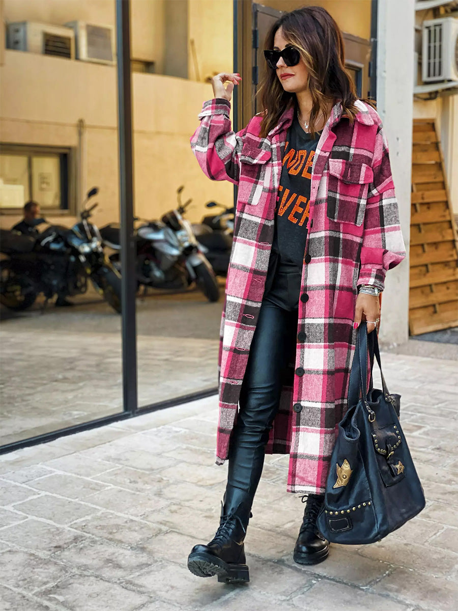 Woolen Plaid Trench Coat