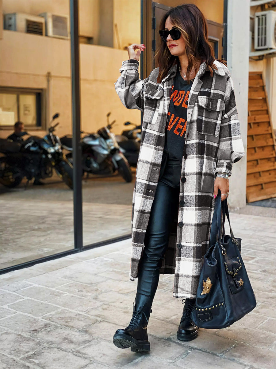 Woolen Plaid Trench Coat