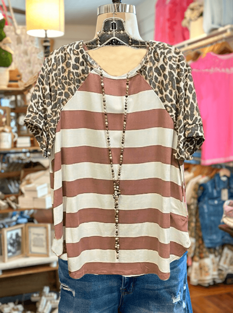 Leopard + Stripe Print Tee