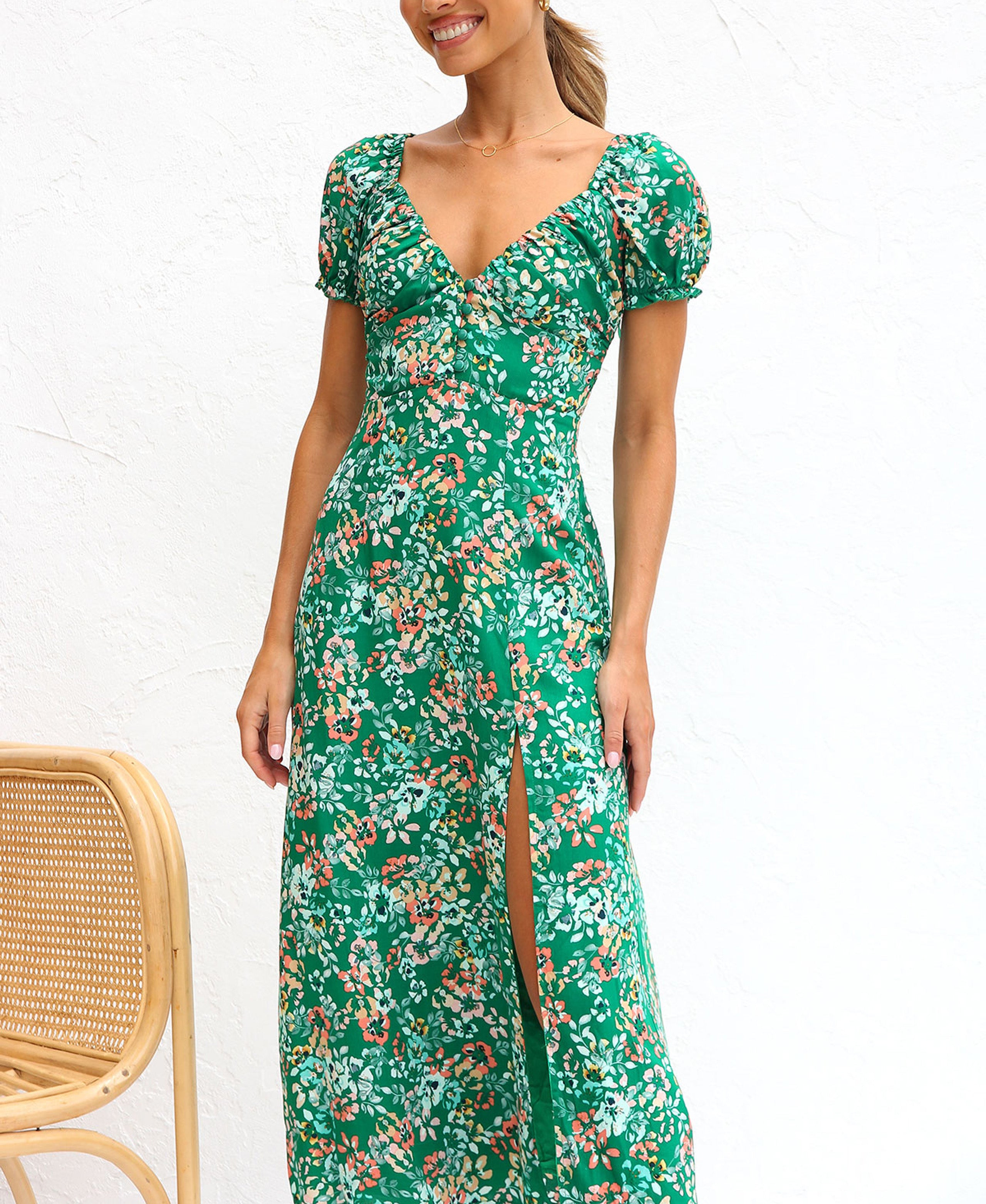 GREEN FLORAL Dress