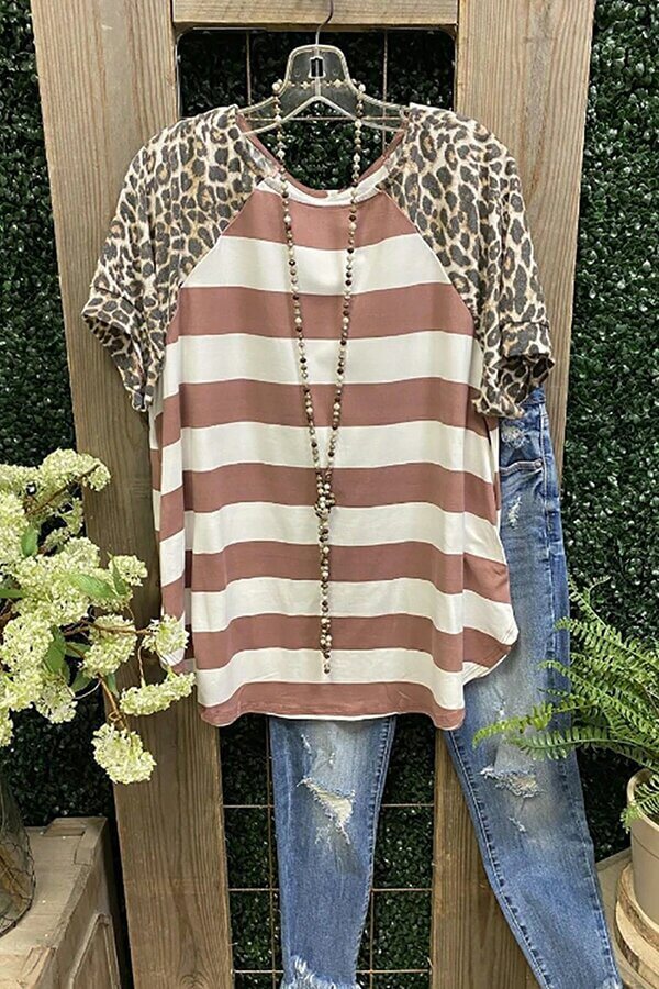 Leopard + Stripe Print Tee