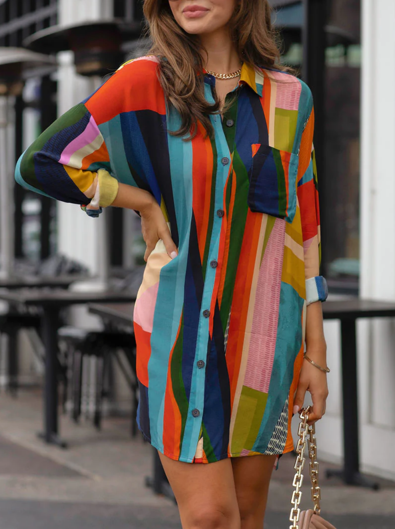 Color Block Button Shirt