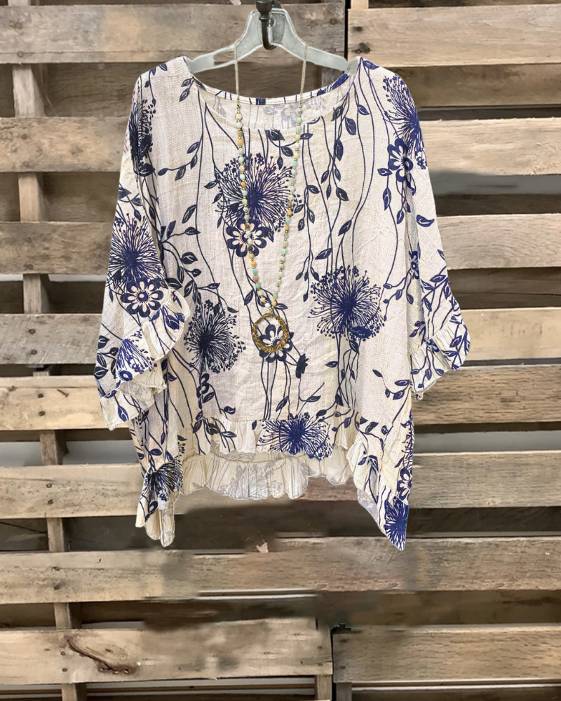 Floral Bell Sleeve Crewneck Top